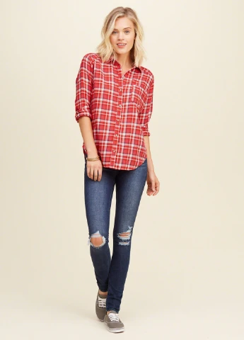 Красная кэжуал рубашка Hollister