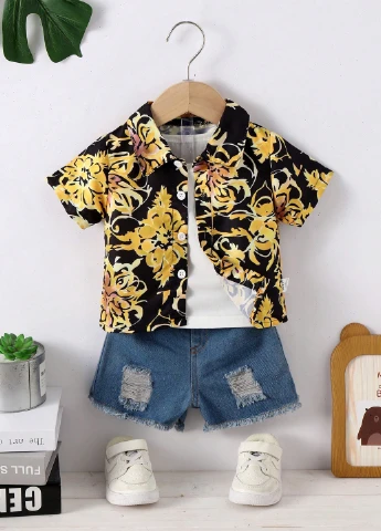 Комбинированный летний комплект (рубашка, шорты) SHEIN
