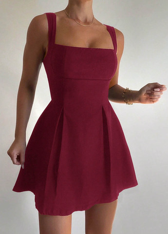 Бордовое коктейльное, кэжуал платье с открытой спиной SHEIN однотонное
