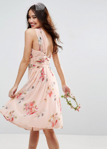 Рожева кежуал плаття, сукня кльош, на одне плече Asos з квітковим принтом