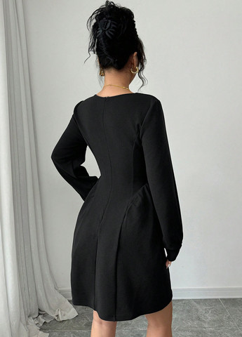 Темно-синее коктейльное платье клеш SHEIN однотонное