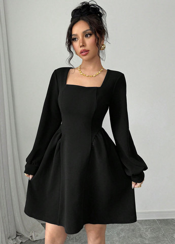 Темно-синее коктейльное платье клеш SHEIN однотонное