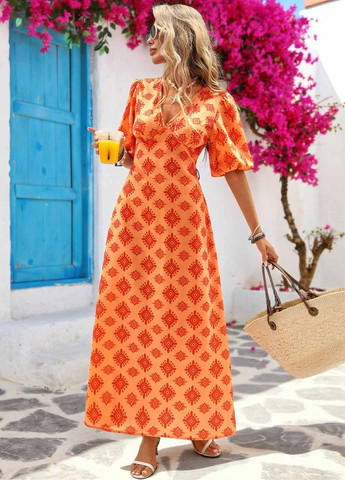 Оранжевое кэжуал платье с открытой спиной SHEIN с рисунком