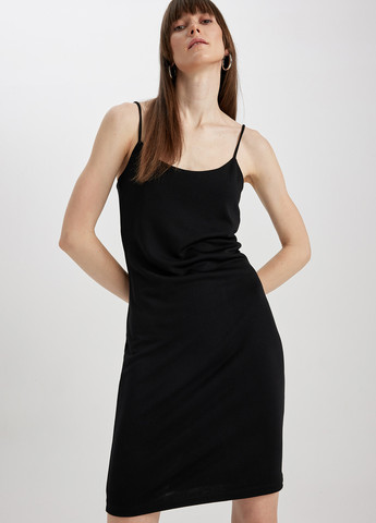 Черное кэжуал платье платье-майка DeFacto однотонное