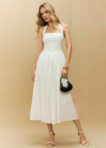 Білий коктейльна, кежуал сукня з відкритою спиною SHEIN однотонна