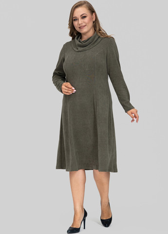 Оливковое (хаки) кэжуал платье клеш A'll Posa однотонное