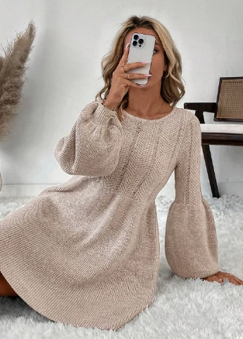 Бежевое кэжуал платье платье-свитер SHEIN однотонное