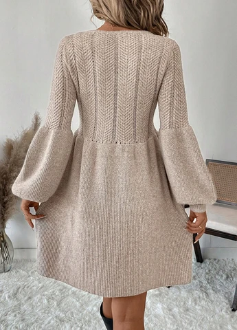 Бежевое кэжуал платье платье-свитер SHEIN однотонное