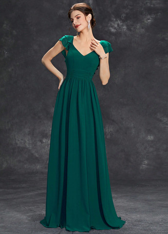 Темно-зеленое вечернее платье а-силуэт SHEIN однотонное