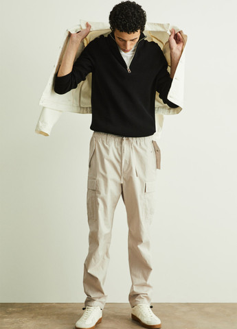 Светло-бежевые спортивные, кэжуал демисезонные карго брюки H&M