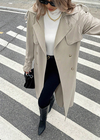 Плащ SHEIN тренчкот на гудзиках демісезон (366268536)