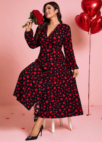 Чорна кежуал сукня на запах SHEIN сердечка