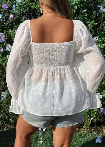 Біла блуза з баскою SHEIN