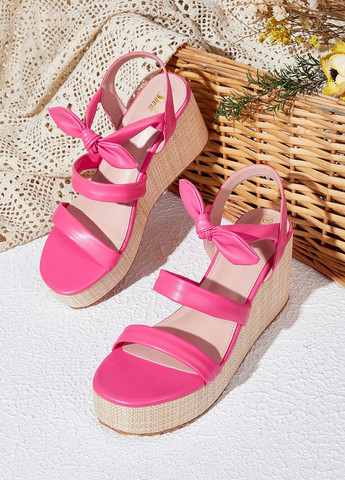 Розовые босоножки SHEIN без застежки с бантом
