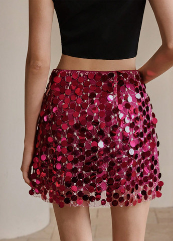 Фуксиновая коктейльный, вечерний однотонная юбка SHEIN а-силуэта (трапеция)