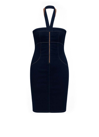 Темно-синее кэжуал платье с открытыми плечами, с открытой спиной, футляр Sassofono однотонное