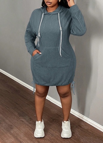 Синее кэжуал платье платье-худи SHEIN однотонное