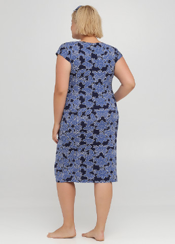 Темно-синее домашнее платье Трикомир с цветочным принтом