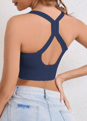Темно-синій топ бюстгальтер SHEIN без кісточок поліамід