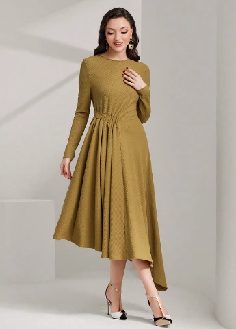 Горчичное кэжуал платье а-силуэт SHEIN однотонное