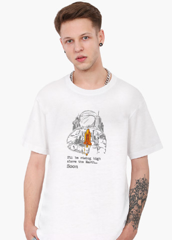 Белая футболка мужская космонавт c ракетой белый (9223-2026) xxl MobiPrint