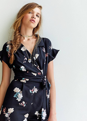 Комбинезон Stradivarius комбинезон-брюки цветочный тёмно-синий кэжуал