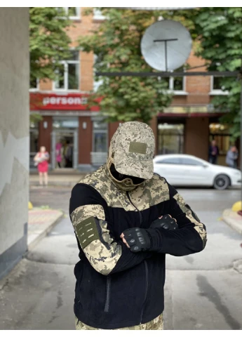 Кофта флісова чоловіча військова тактична з липучками під шеврони ЗСУ Піксель 8030 46 розмір чорна Power (254441033)
