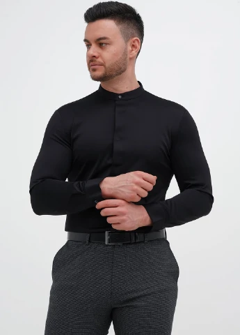 Черная вечерний, кэжуал рубашка однотонная Trend Collection