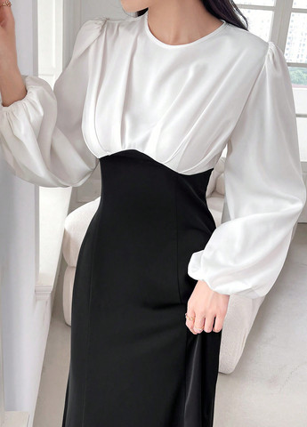 Чорно-білий святковий сукня а-силует SHEIN колор блок