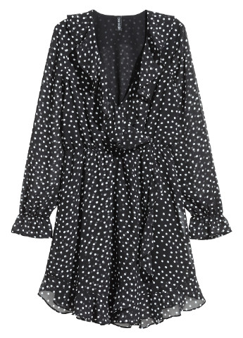 Черно-белое кэжуал платье а-силуэт H&M в горошек
