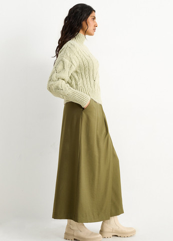 Оливковая (хаки) кэжуал однотонная юбка C&A на запах