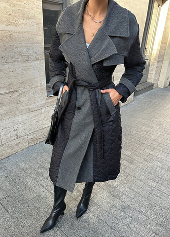 Темно-серое демисезонное Пальто двубортное SHEIN