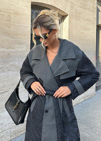 Темно-серое демисезонное Пальто двубортное SHEIN