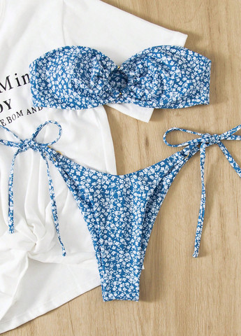 Голубой летний купальник (лиф, трусики) бандо, раздельный SHEIN