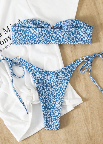 Голубой летний купальник (лиф, трусики) бандо, раздельный SHEIN