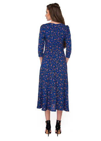 Синее кэжуал платье а-силуэт GENEVIE с цветочным принтом