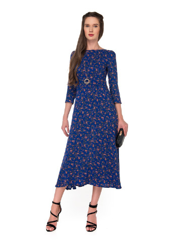 Синее кэжуал платье а-силуэт GENEVIE с цветочным принтом