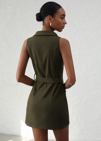 Оливкова (хакі) кежуал сукня а-силует SHEIN однотонна