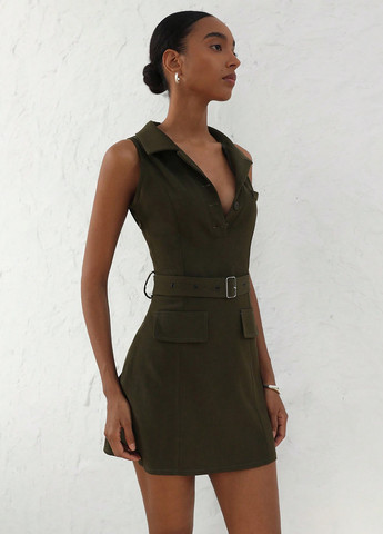 Оливкова (хакі) кежуал сукня а-силует SHEIN однотонна