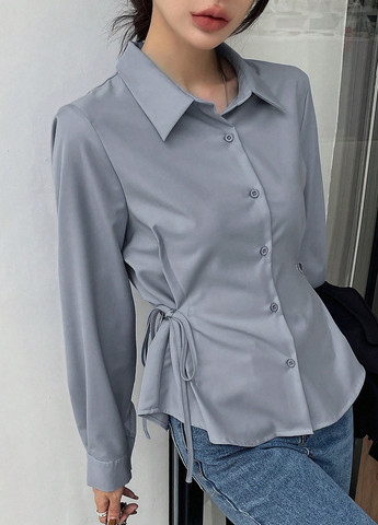 Серо-голубая блуза SHEIN