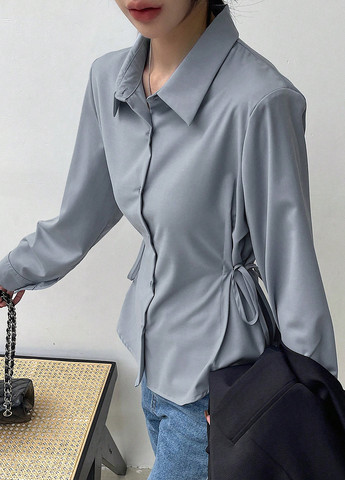 Серо-голубая блуза SHEIN