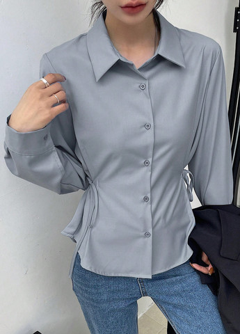 Серо-голубая блуза SHEIN