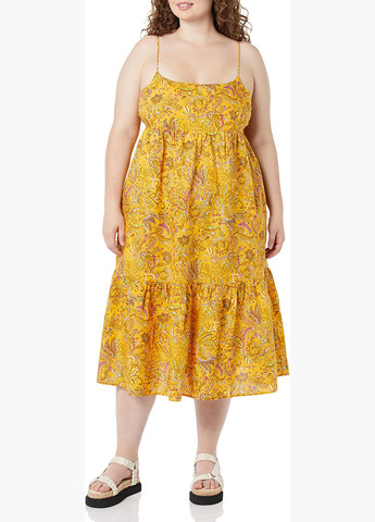 Желтое кэжуал платье а-силуэт Goodthreads с цветочным принтом