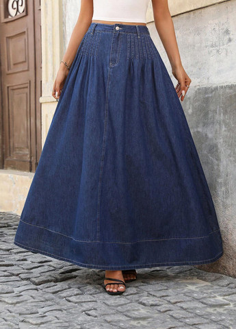 Темно-синяя джинсовая однотонная юбка SHEIN клешированная