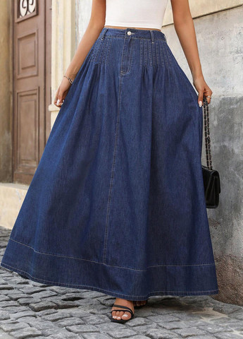 Темно-синяя джинсовая однотонная юбка SHEIN клешированная