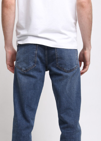 Синие демисезонные слим джинсы мужские зауженные синие тертые Слегка-зауженная Davito