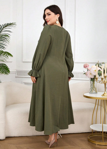 Оливкова (хакі) святковий, вечірня сукня а-силует SHEIN з малюнком