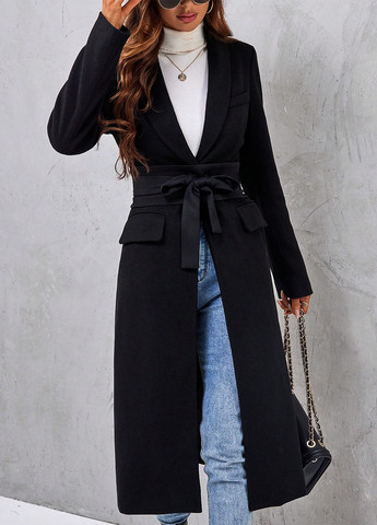 Чорне демісезонне Пальто однобортне SHEIN