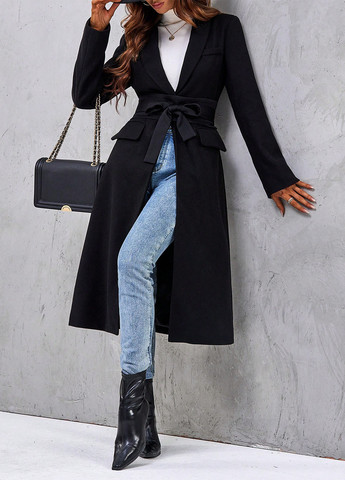 Чорне демісезонне Пальто однобортне SHEIN