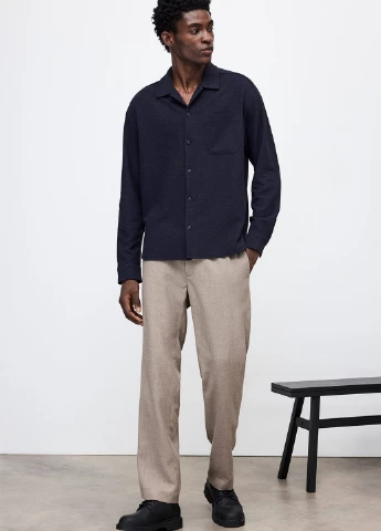 Индиго кэжуал рубашка однотонная H&M